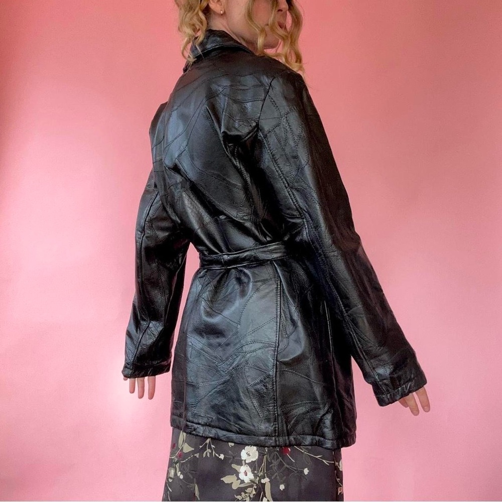 Black Patchwork 90s Leather Jacket - image 7